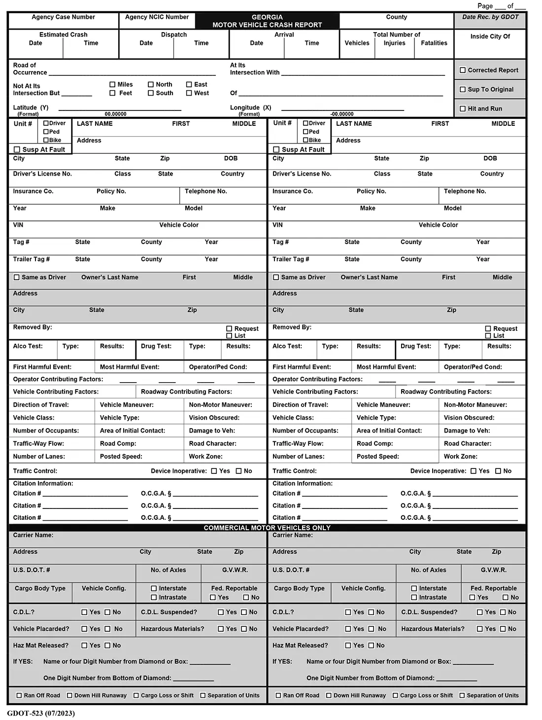 Georgia Motor Vehicle Crash Report