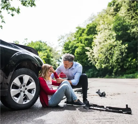 Car accident lawyer for auto crash trauma Car accident lawyer helping a crash victim coping with trauma after an auto wreck